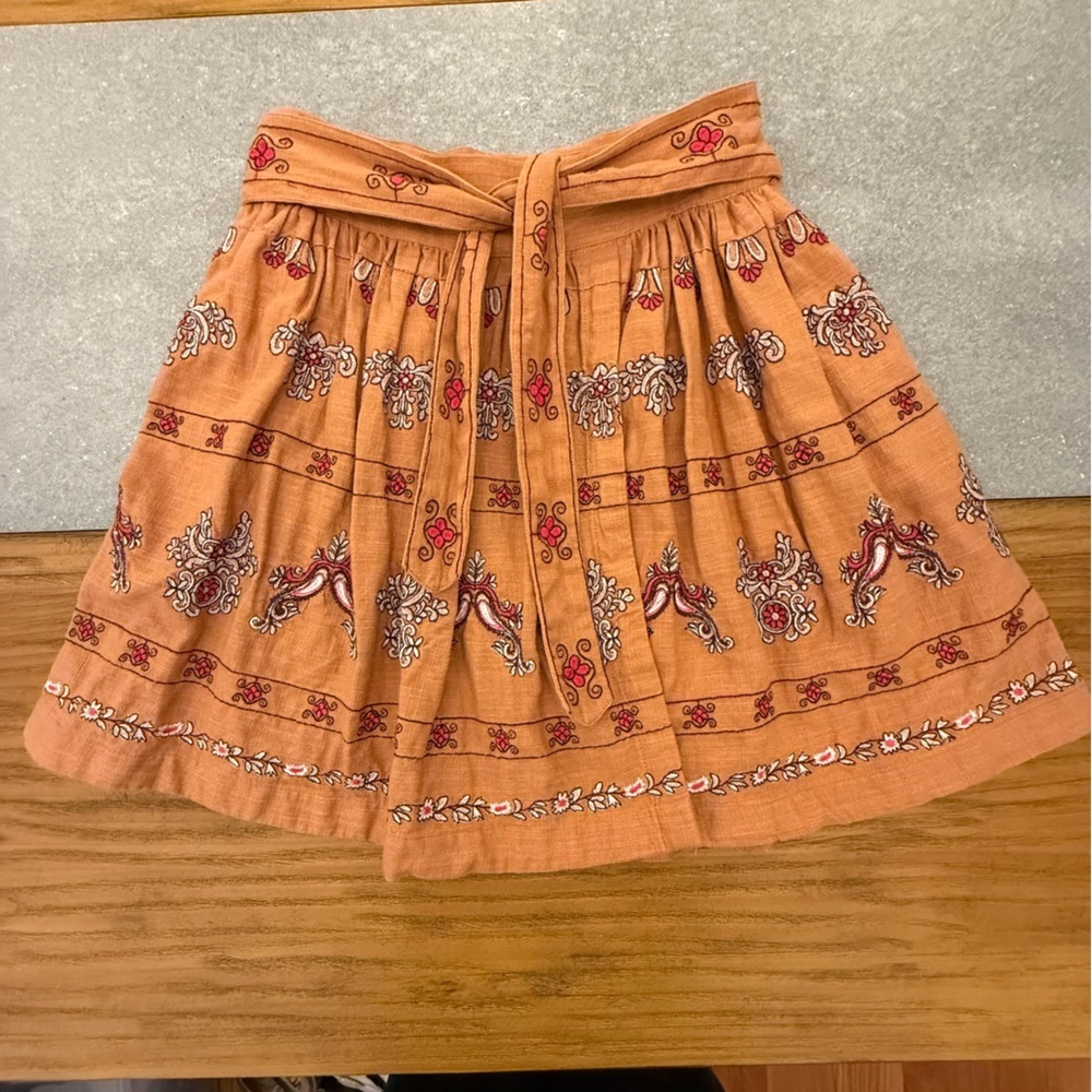 Anthropologie Meghan Embroidered Faux Wrap Mini Skirt Rust Orange Size 4 - Picture 5 of 16